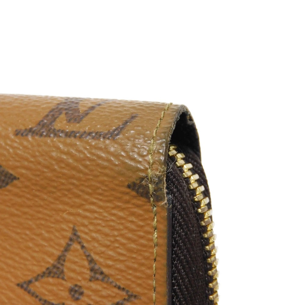 LOUIS VUITTON Long Wallet Purse M82444 Monogram Reverse Canvas x Grained Leather Brown x noir Current LV logo Beige Brown New Zip Around RFID Monogram reverse Zippy wallet unisex(Unisex) Used Authentic