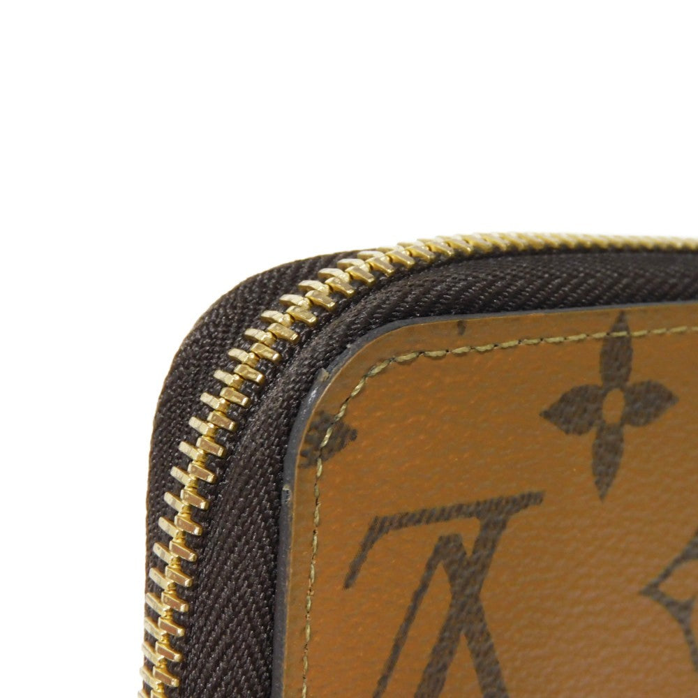 LOUIS VUITTON Long Wallet Purse M82444 Monogram Reverse Canvas x Grained Leather Brown x noir Current LV logo Beige Brown New Zip Around RFID Monogram reverse Zippy wallet unisex(Unisex) Used Authentic