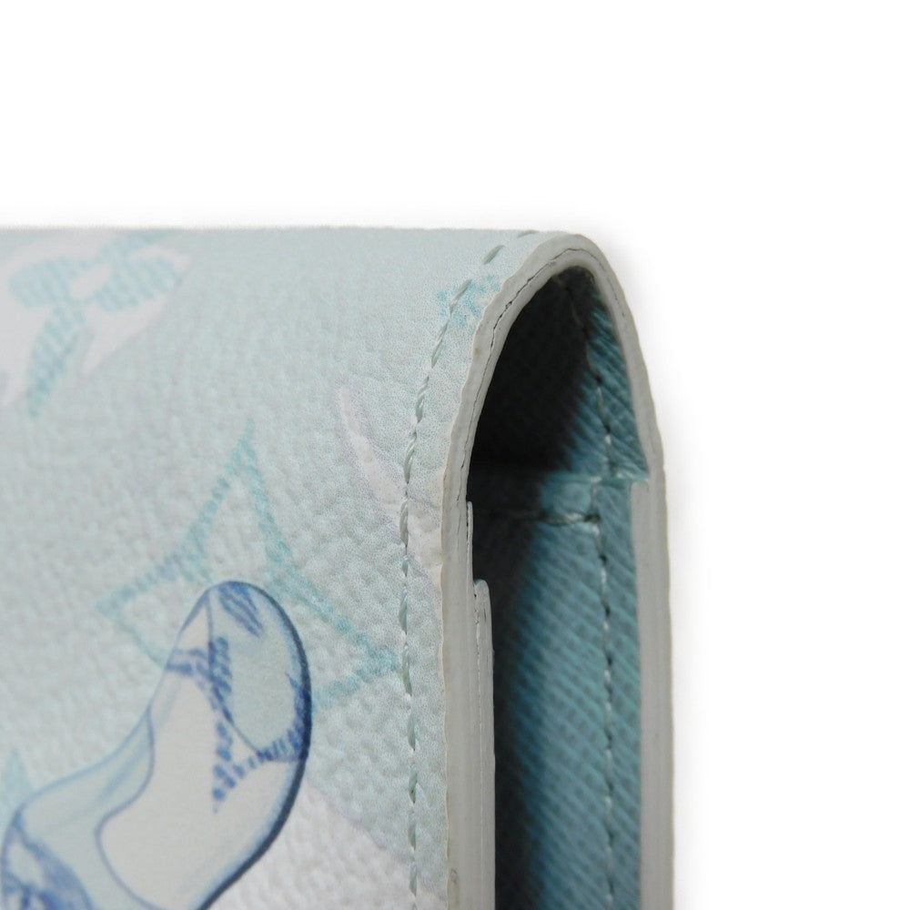 LOUIS VUITTON Long Wallet Purse M82306 Monogram Aqua Garden Canvas Crystal blue LV logo flower 23AW RFID IC chip monogram aqua garden Portefeuille Braza mens Used Authentic