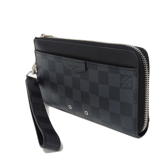 LOUIS VUITTON Long Wallet Purse N60379 Damier Graphite canvas x cowhide leather Noir Logo embossed L-shaped zipper Strap RFID IC chip Damier Graphite Zippy dragonne mens Used Authentic