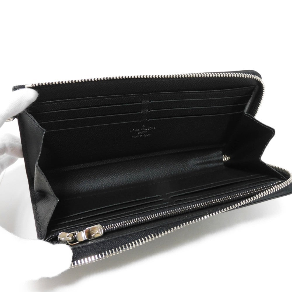 LOUIS VUITTON Long Wallet Purse N60379 Damier Graphite canvas x cowhide leather Noir Logo embossed L-shaped zipper Strap RFID IC chip Damier Graphite Zippy dragonne mens Used Authentic