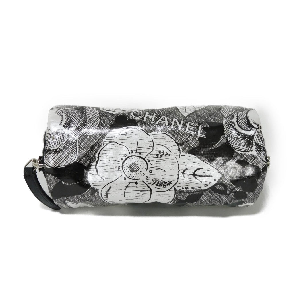 CHANEL Pouch A70811 Nylon black CC mark logo flower floral pattern mini silver 26 series COCO Mark Camellia cosmetic pouch unisex(Unisex) Used Authentic