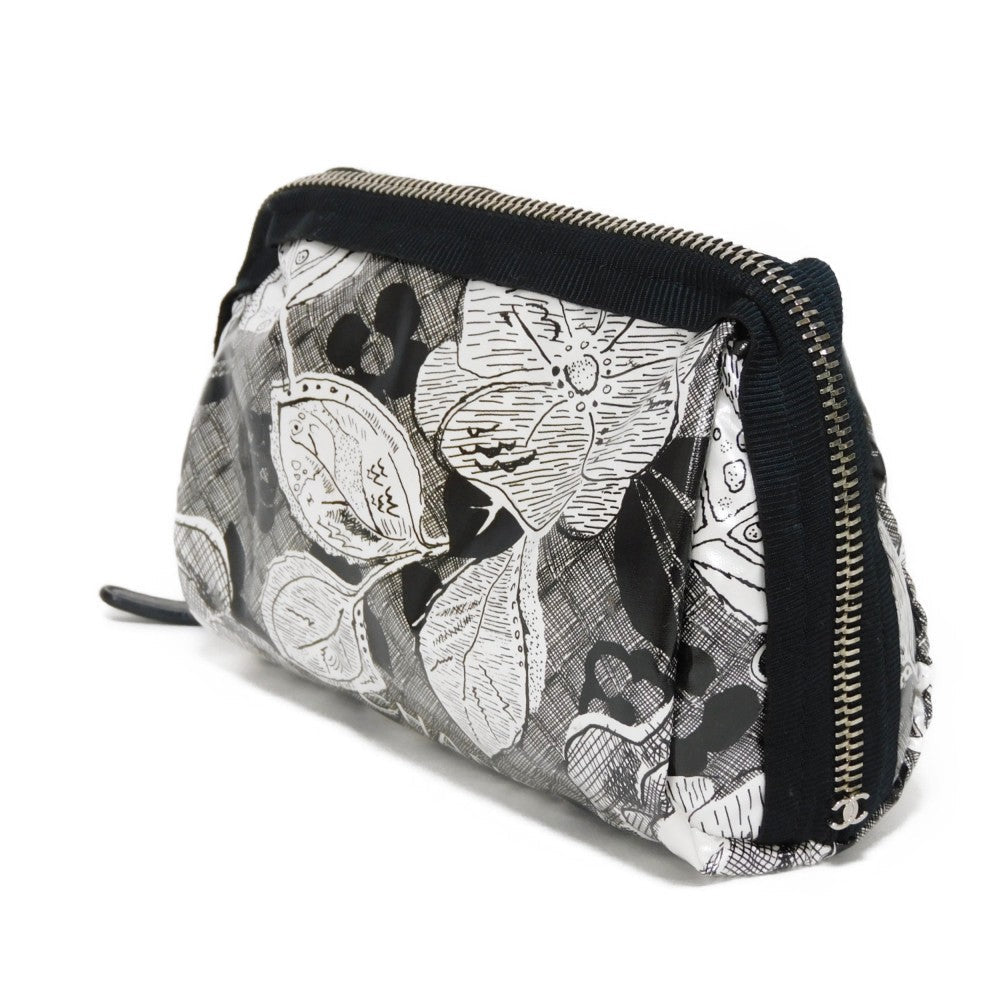 CHANEL Pouch A70811 Nylon black CC mark logo flower floral pattern mini silver 26 series COCO Mark Camellia cosmetic pouch unisex(Unisex) Used Authentic
