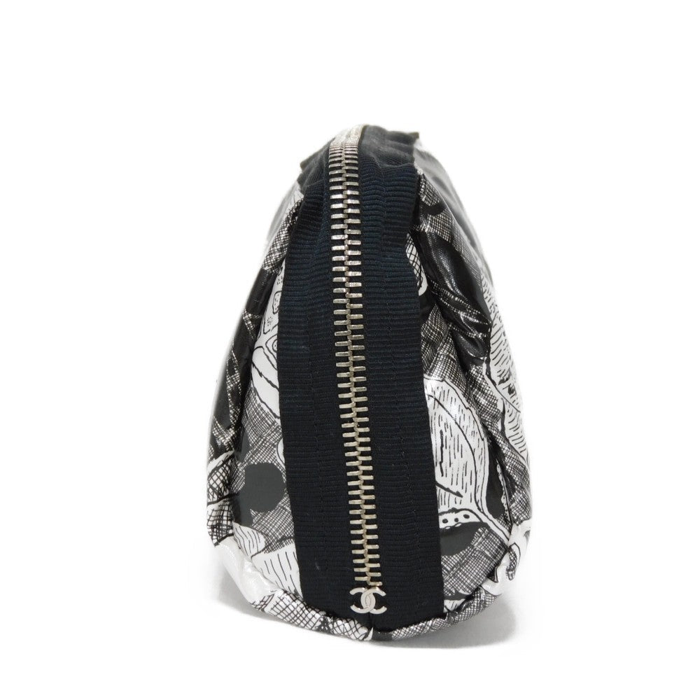 CHANEL Pouch A70811 Nylon black CC mark logo flower floral pattern mini silver 26 series COCO Mark Camellia cosmetic pouch unisex(Unisex) Used Authentic