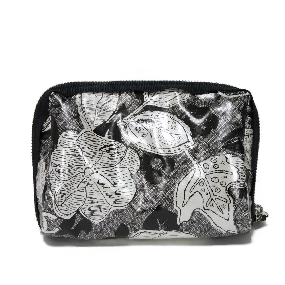 CHANEL Pouch A70811 Nylon black CC mark logo flower floral pattern mini silver 26 series COCO Mark Camellia cosmetic pouch unisex(Unisex) Used Authentic