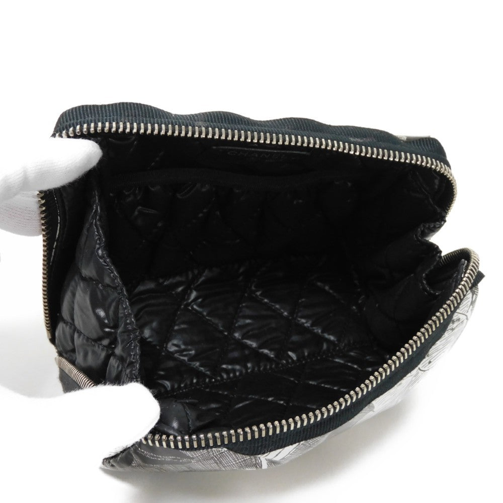 CHANEL Pouch A70811 Nylon black CC mark logo flower floral pattern mini silver 26 series COCO Mark Camellia cosmetic pouch unisex(Unisex) Used Authentic