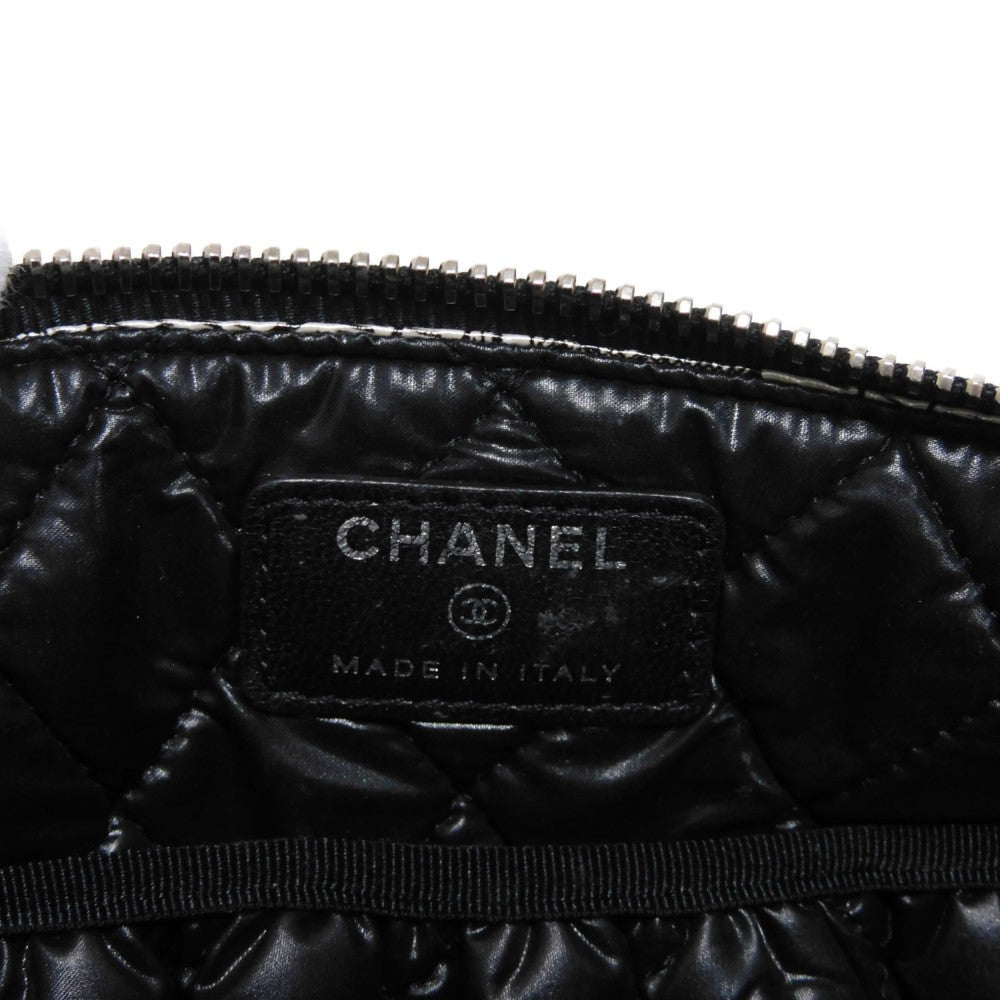CHANEL Pouch A70811 Nylon black CC mark logo flower floral pattern mini silver 26 series COCO Mark Camellia cosmetic pouch unisex(Unisex) Used Authentic