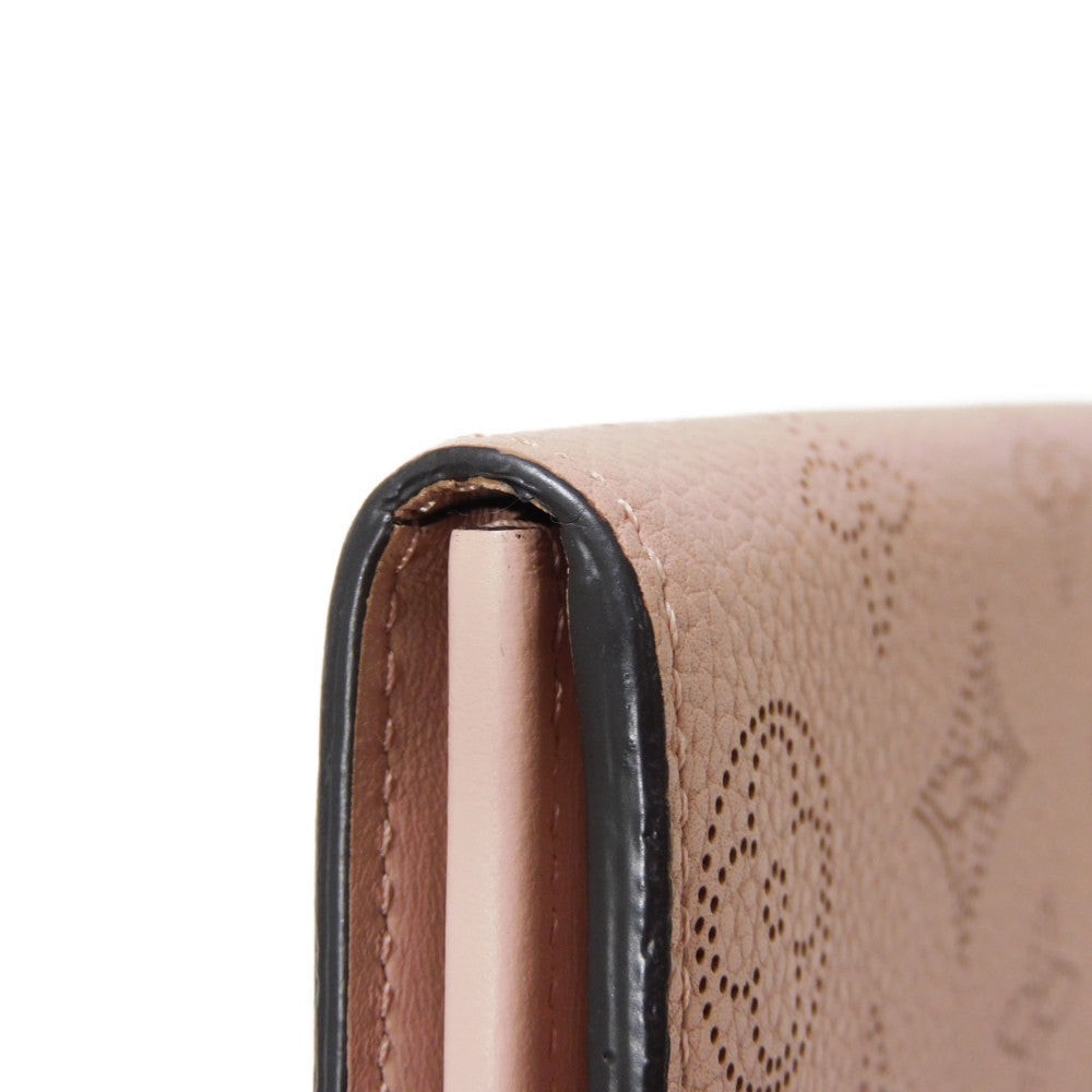 LOUIS VUITTON Long Wallet Purse M60145 Mahina leather (stamped) Magnolia LV Logo Flower Perforation Pink Monogram Mahina Portefeuille Iris mens Used Authentic