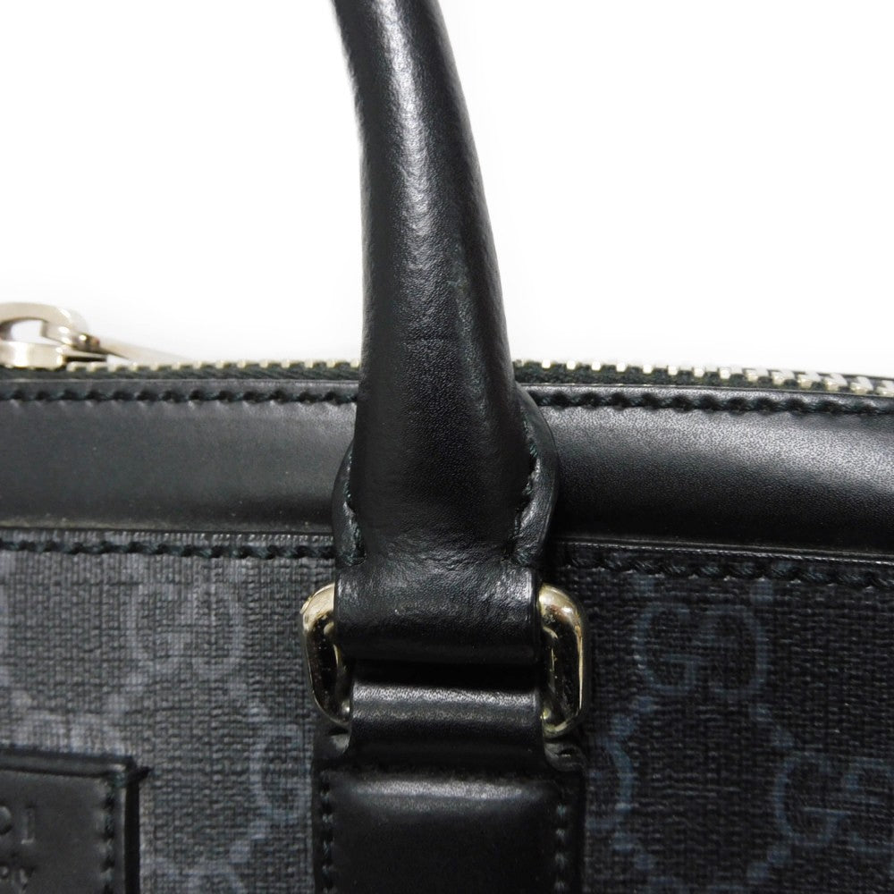 GUCCI Business bag 474135 GG Supreme canvas (polyurethane processing) x Calfskin leather black Handbag logo embossed leather patch GG Supreme Briefcase mens Used Authentic