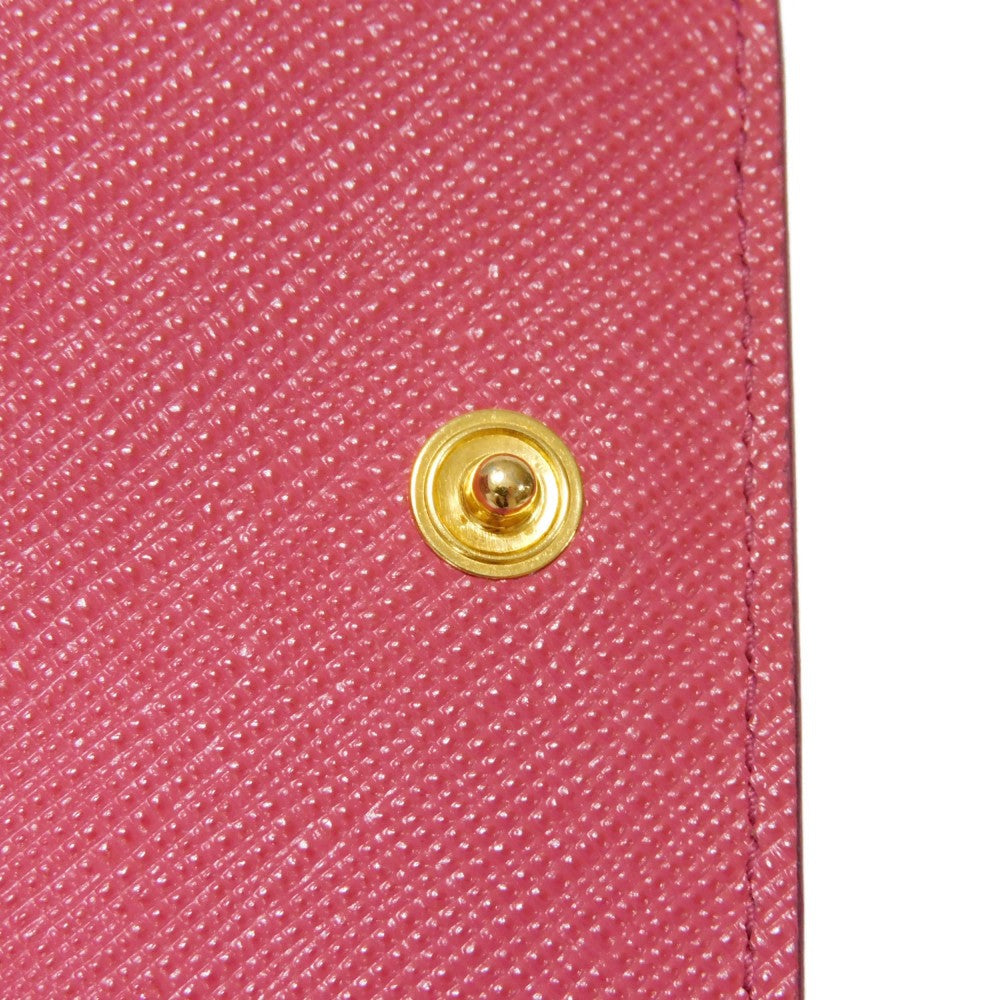 PRADA Tri-fold wallet 1MH021 QWA F0505 Safiano leather (stamped) Peonia Pink RFID logo metal Saffiano Mini Wallet Women Used Authentic