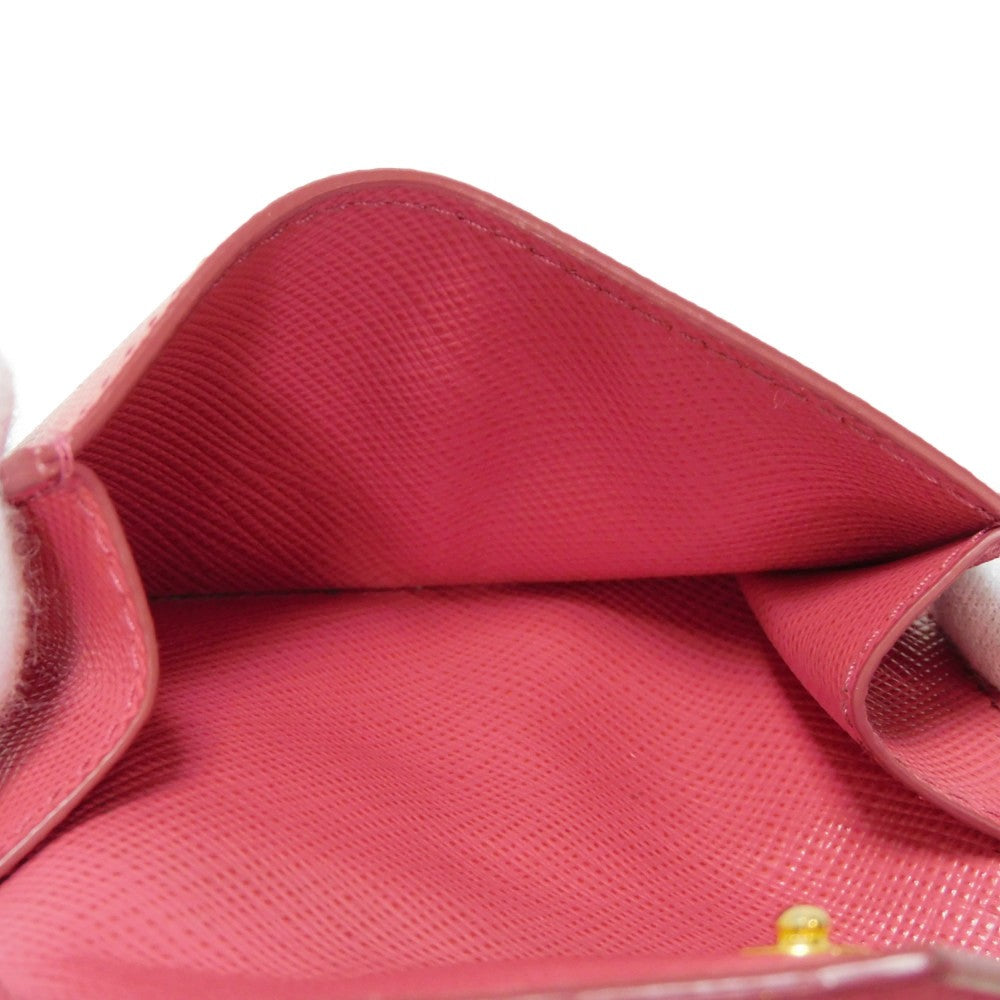 PRADA Tri-fold wallet 1MH021 QWA F0505 Safiano leather (stamped) Peonia Pink RFID logo metal Saffiano Mini Wallet Women Used Authentic