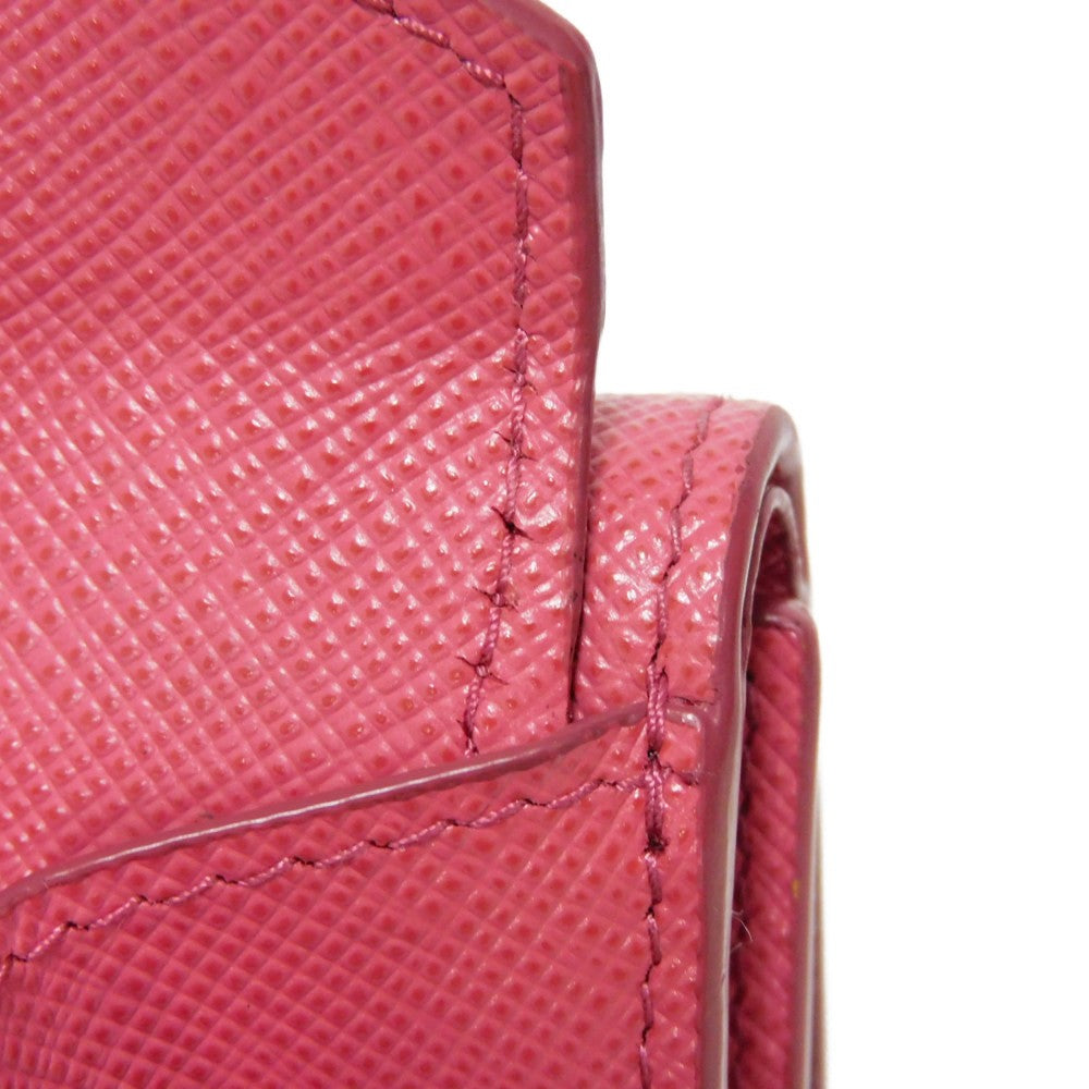 PRADA Tri-fold wallet 1MH021 QWA F0505 Safiano leather (stamped) Peonia Pink RFID logo metal Saffiano Mini Wallet Women Used Authentic
