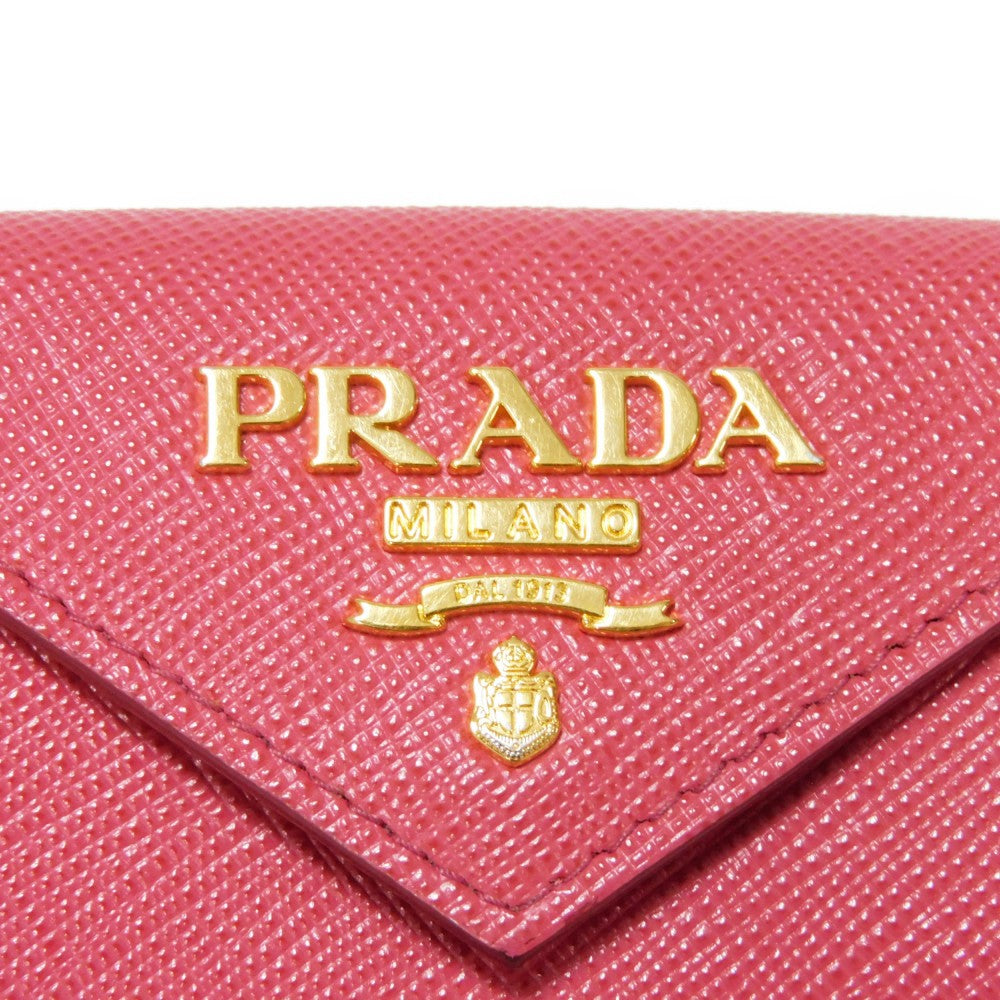 PRADA Tri-fold wallet 1MH021 QWA F0505 Safiano leather (stamped) Peonia Pink RFID logo metal Saffiano Mini Wallet Women Used Authentic