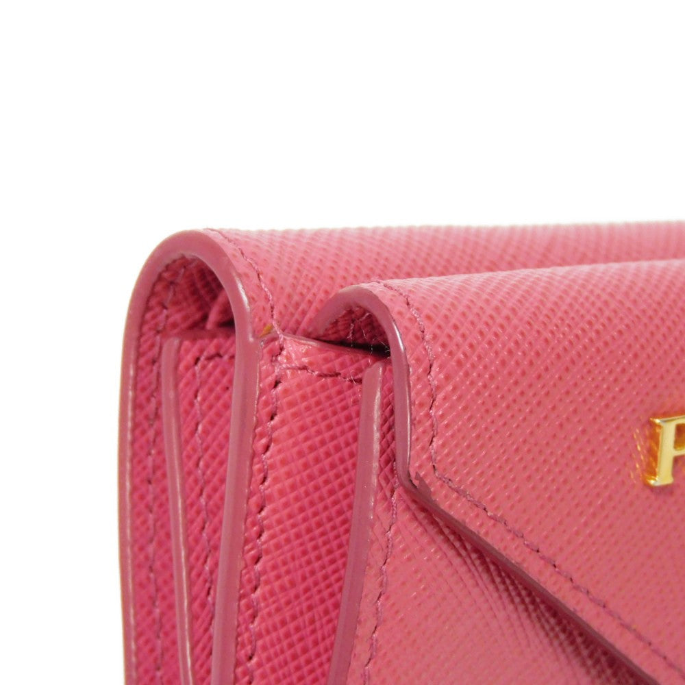 PRADA Tri-fold wallet 1MH021 QWA F0505 Safiano leather (stamped) Peonia Pink RFID logo metal Saffiano Mini Wallet Women Used Authentic
