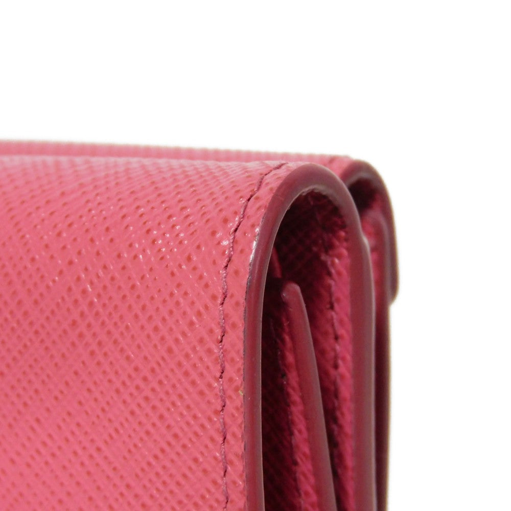 PRADA Tri-fold wallet 1MH021 QWA F0505 Safiano leather (stamped) Peonia Pink RFID logo metal Saffiano Mini Wallet Women Used Authentic