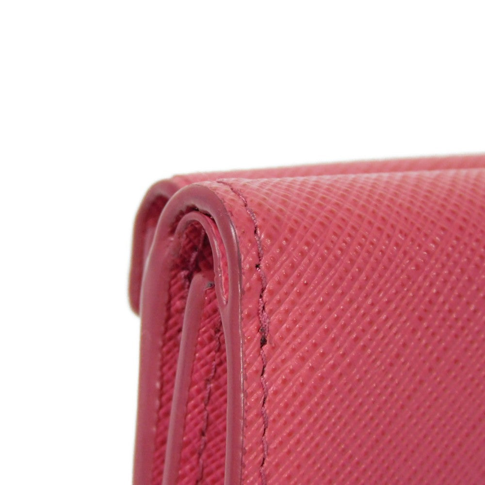 PRADA Tri-fold wallet 1MH021 QWA F0505 Safiano leather (stamped) Peonia Pink RFID logo metal Saffiano Mini Wallet Women Used Authentic