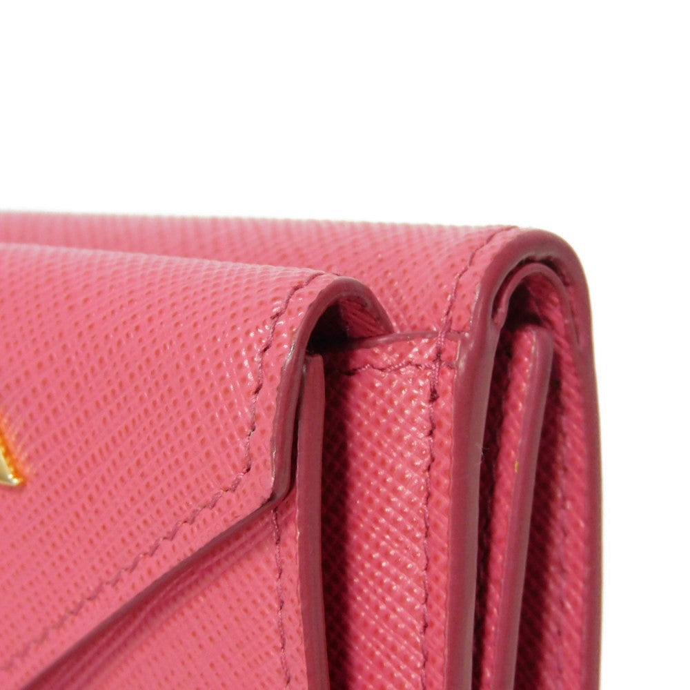 PRADA Tri-fold wallet 1MH021 QWA F0505 Safiano leather (stamped) Peonia Pink RFID logo metal Saffiano Mini Wallet Women Used Authentic