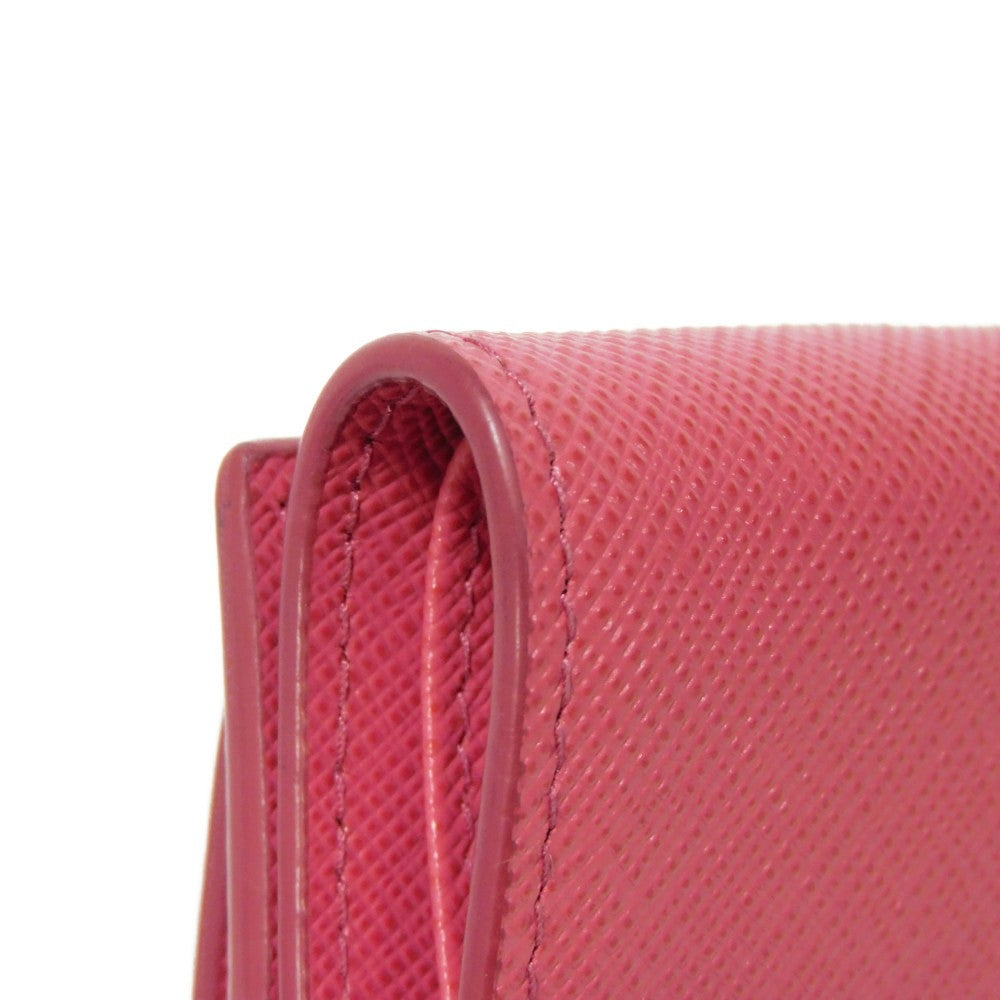 PRADA Tri-fold wallet 1MH021 QWA F0505 Safiano leather (stamped) Peonia Pink RFID logo metal Saffiano Mini Wallet Women Used Authentic