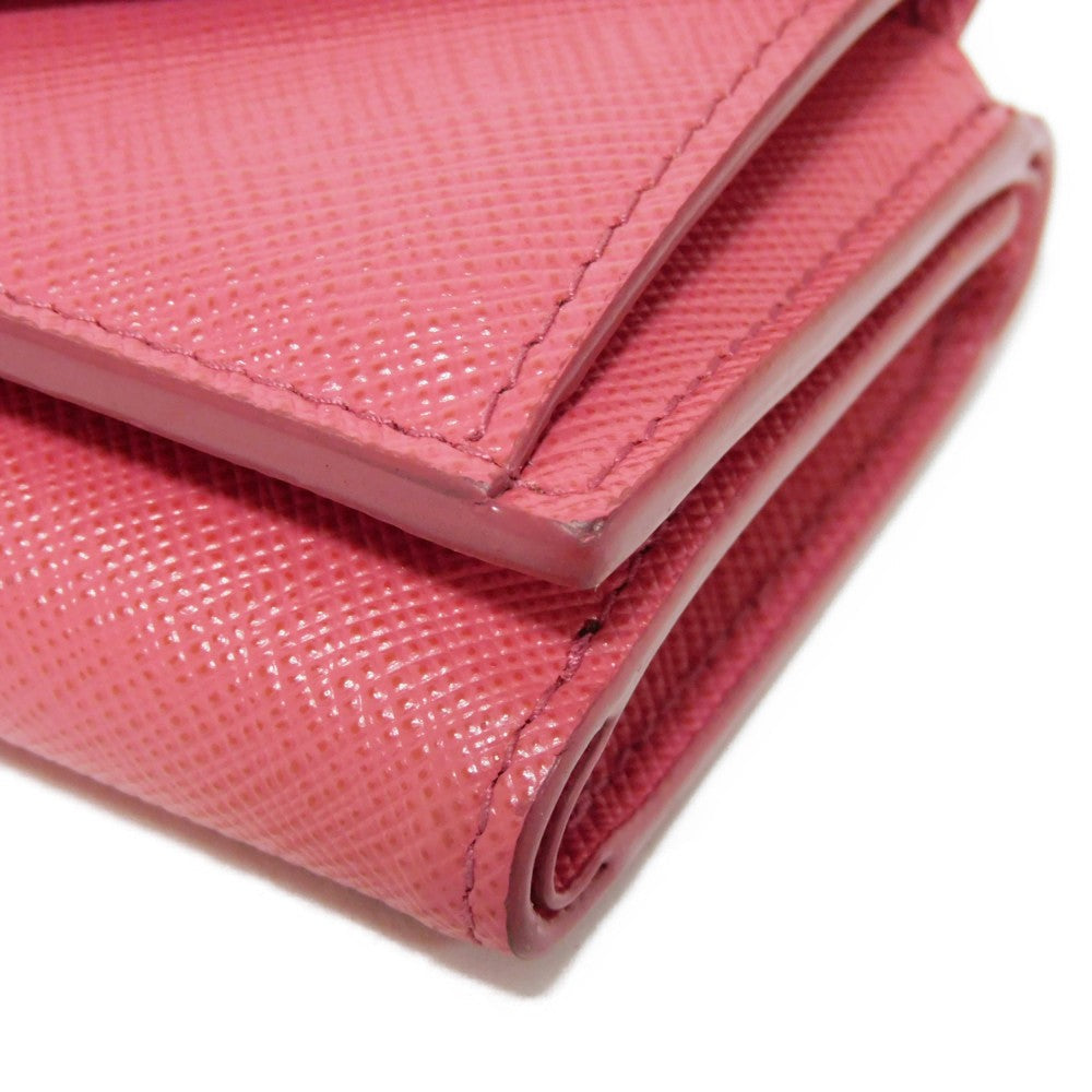 PRADA Tri-fold wallet 1MH021 QWA F0505 Safiano leather (stamped) Peonia Pink RFID logo metal Saffiano Mini Wallet Women Used Authentic