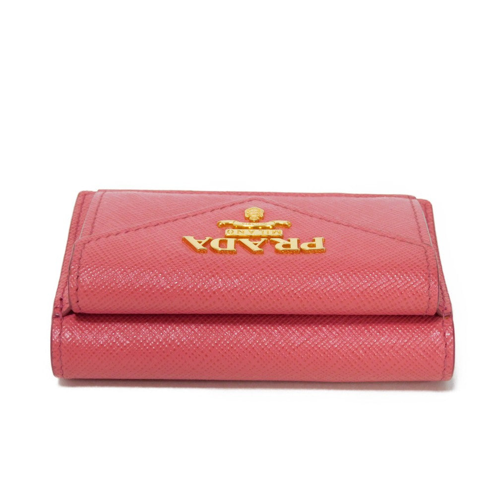 PRADA Tri-fold wallet 1MH021 QWA F0505 Safiano leather (stamped) Peonia Pink RFID logo metal Saffiano Mini Wallet Women Used Authentic