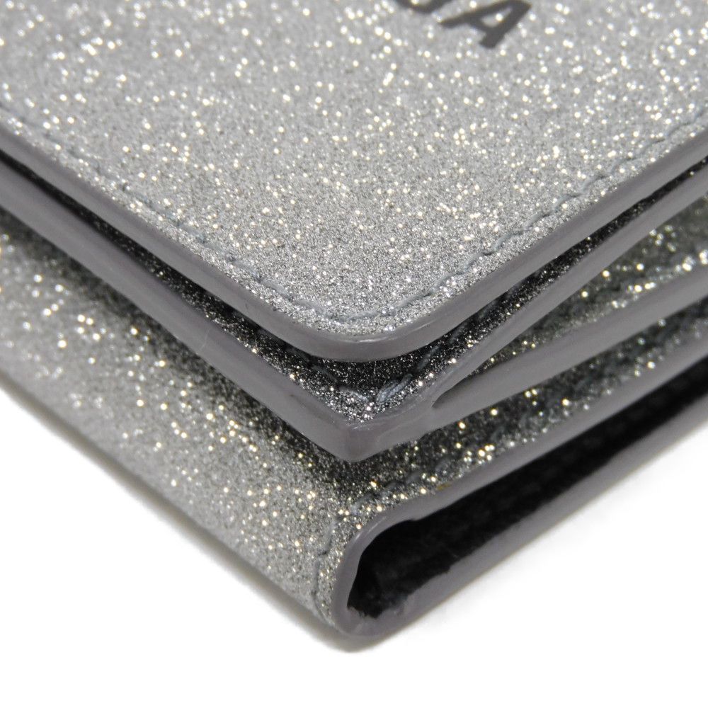 BALENCIAGA Tri-fold wallet 551921 0XV3N 8106 Polyurethane x polyester Silver Glitter Sparkling Black New logo Everyday Mini Wallet unisex(Unisex) Used Authentic