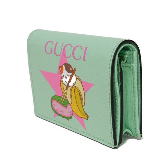 GUCCI Bifold Wallet 701009 U22AG 3067 Textured leather Mint green Banana Cat Sakuramochi Star Unused logo Bananya Compact Wallet unisex(Unisex) Used Authentic