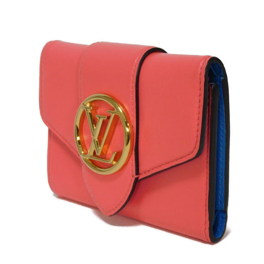 LOUIS VUITTON Tri-fold wallet M69177 Smooth Calfskin Leather Dahlia Smooth Calfskin Blue Bicolor LV circle Portefeuille LV Pont Neuf Compact Rear Women Used Authentic