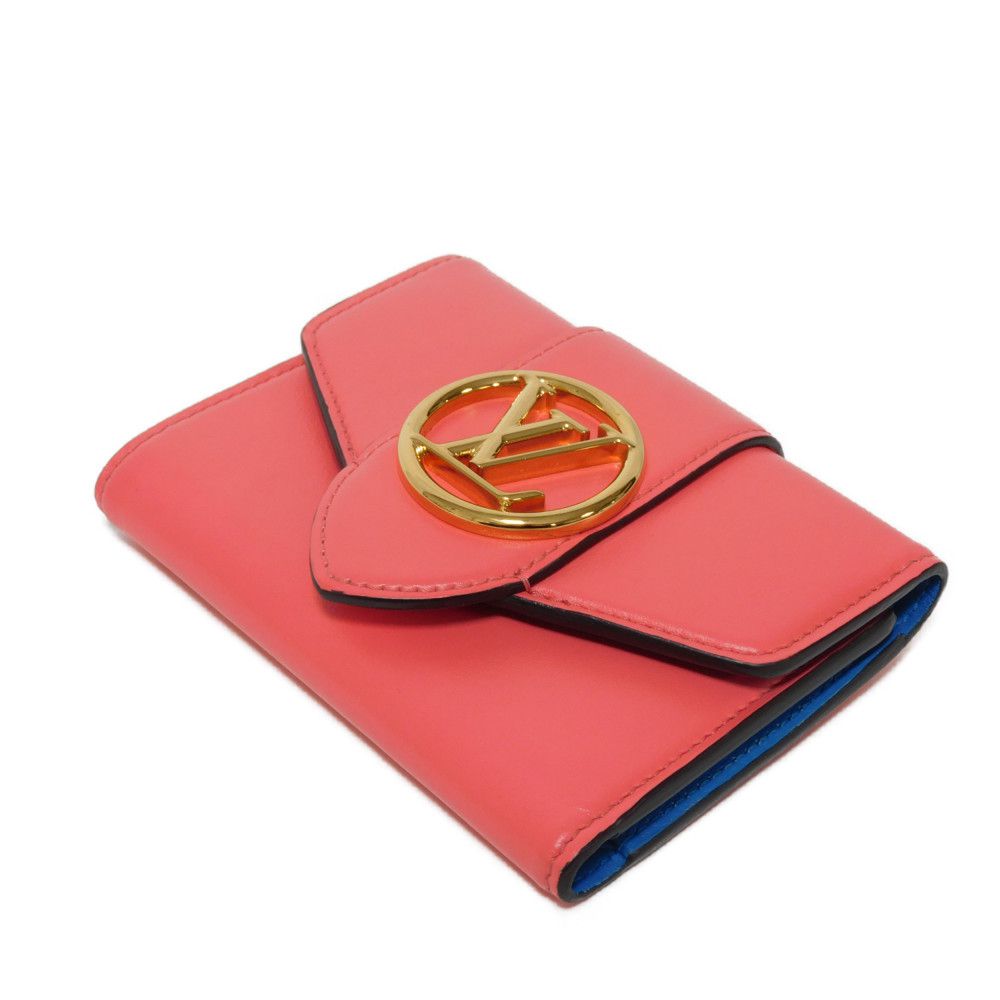 LOUIS VUITTON Tri-fold wallet M69177 Smooth Calfskin Leather Dahlia Smooth Calfskin Blue Bicolor LV circle Portefeuille LV Pont Neuf Compact Rear Women Used Authentic