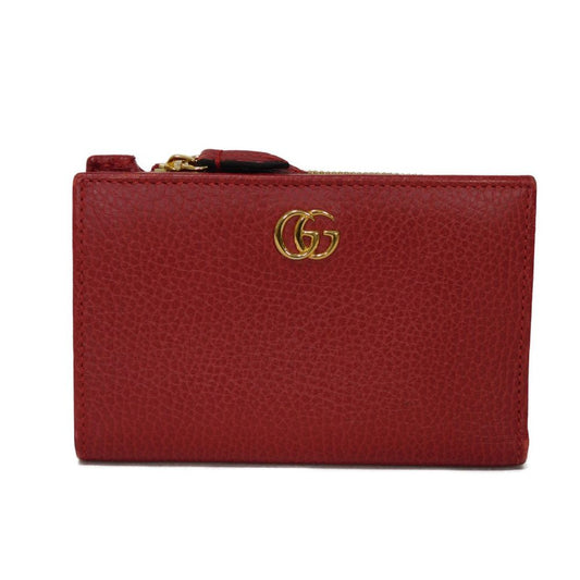 GUCCI Bifold Wallet 546588 Textured leather Red L-shaped zipper, snap button Petit Marmont GG Marmont Compact Zip Wallet unisex(Unisex) Used Authentic
