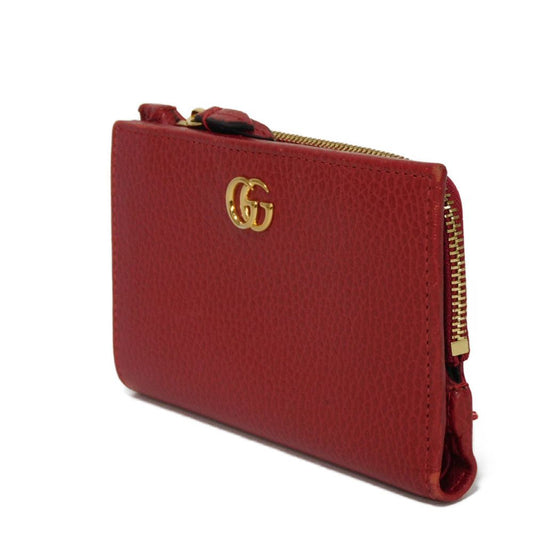 GUCCI Bifold Wallet 546588 Textured leather Red L-shaped zipper, snap button Petit Marmont GG Marmont Compact Zip Wallet unisex(Unisex) Used Authentic