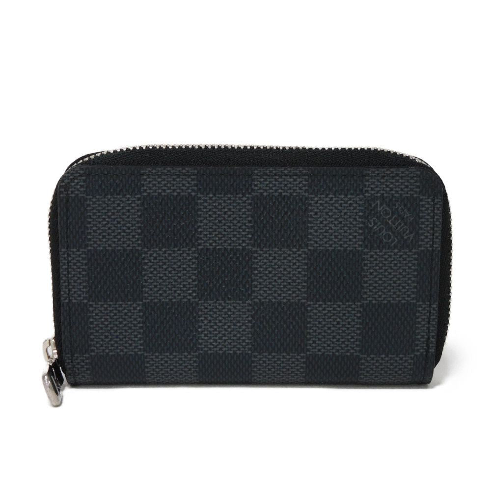 LOUIS VUITTON Coin case N63076 Damier Graphite canvas x grained leather (embossed) Noir Black New Zip Around Wallet Damier Graphite Zippy coin purse mens Used Authentic