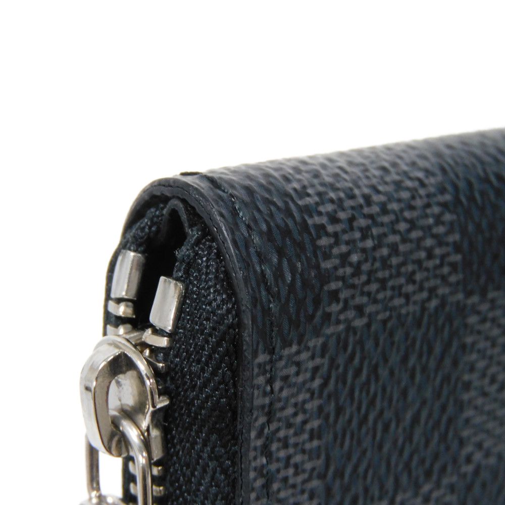 LOUIS VUITTON Coin case N63076 Damier Graphite canvas x grained leather (embossed) Noir Black New Zip Around Wallet Damier Graphite Zippy coin purse mens Used Authentic