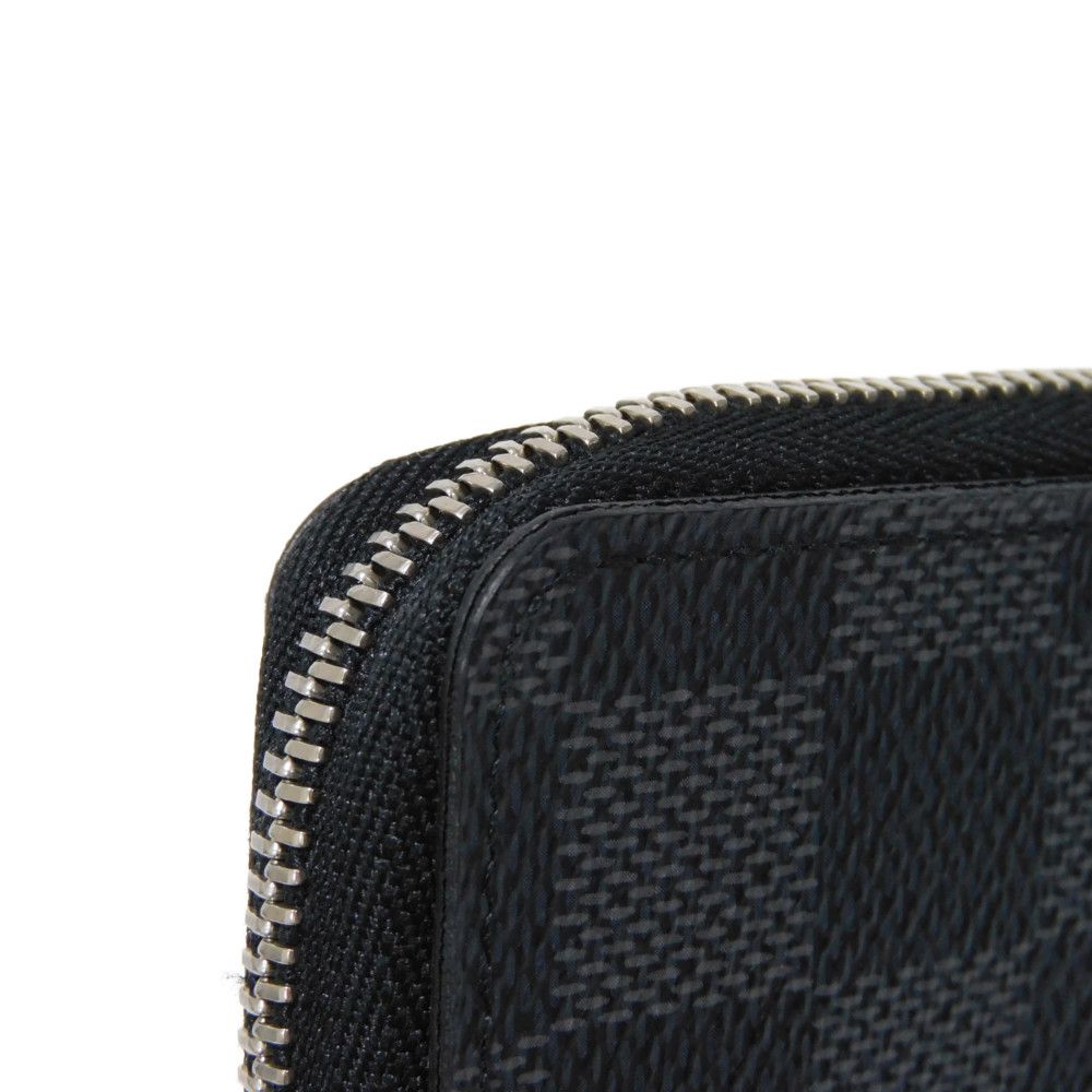 LOUIS VUITTON Coin case N63076 Damier Graphite canvas x grained leather (embossed) Noir Black New Zip Around Wallet Damier Graphite Zippy coin purse mens Used Authentic