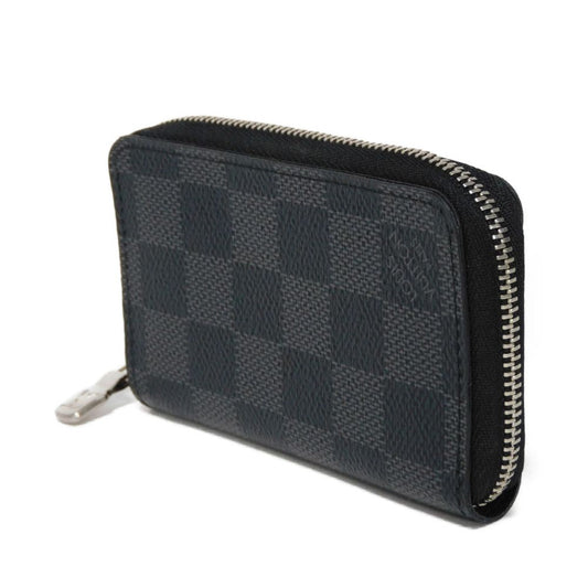 LOUIS VUITTON Coin case N63076 Damier Graphite canvas x grained leather (embossed) Noir Black New Zip Around Wallet Damier Graphite Zippy coin purse mens Used Authentic