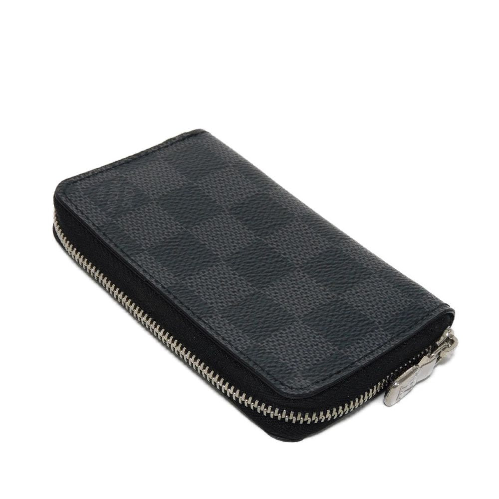 LOUIS VUITTON Coin case N63076 Damier Graphite canvas x grained leather (embossed) Noir Black New Zip Around Wallet Damier Graphite Zippy coin purse mens Used Authentic