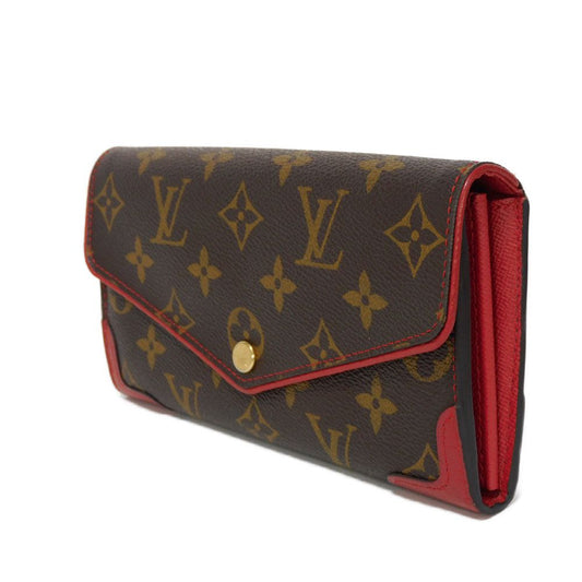 LOUIS VUITTON Long Wallet Purse M61184 Monogram canvas x Calfskin leather Slys LV Logo Flower Brown Red Bifold Wallet Monogram Retiro Portefeuille Sarah unisex(Unisex) Used Authentic