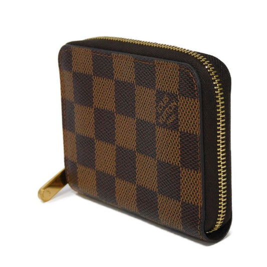 LOUIS VUITTON Coin case N63070 Damier canvas x grain leather (embossed) Ebene logo Zip Around Coin Pocket Wallet Brown Checkered Damier Zippy coin purse unisex(Unisex) Used Authentic