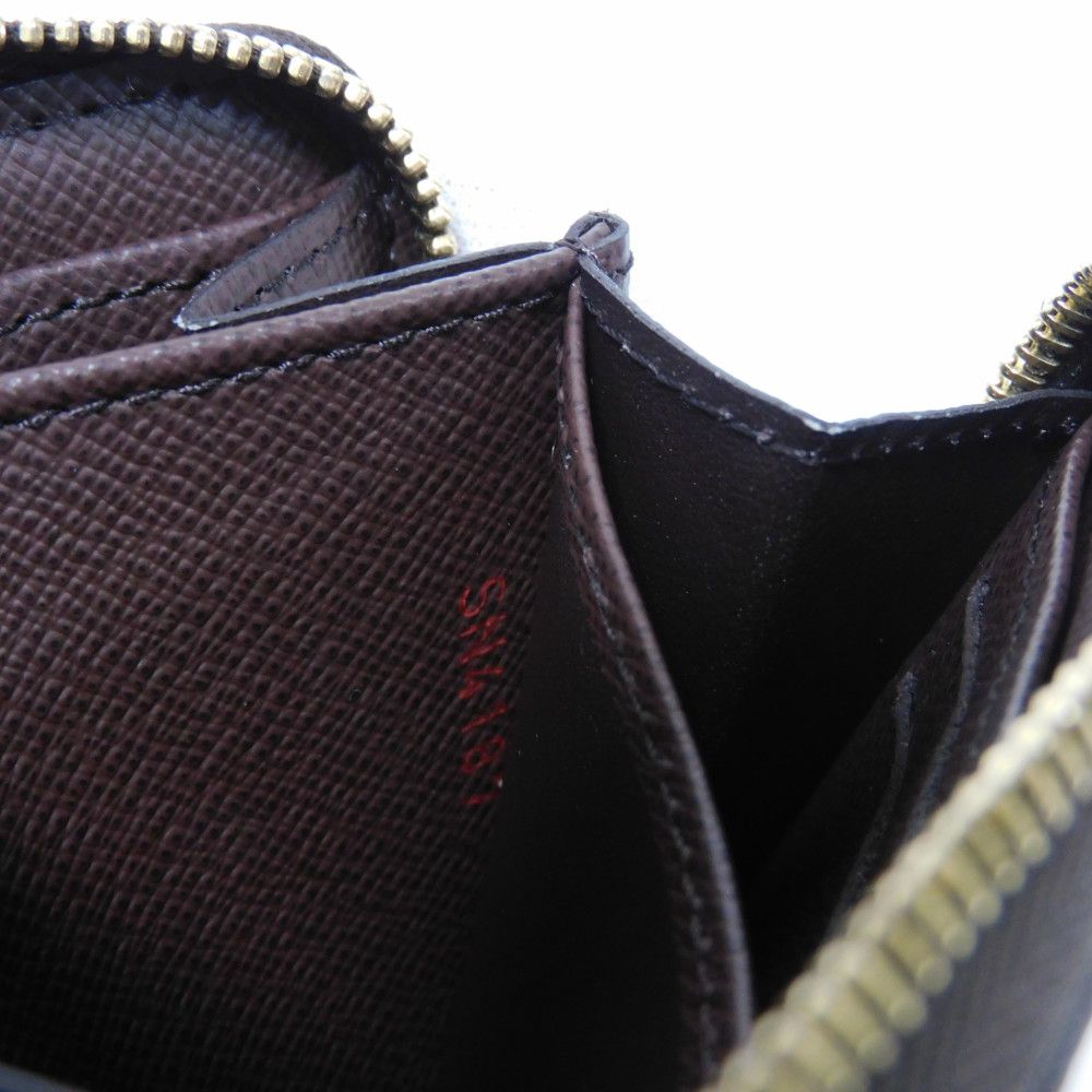 LOUIS VUITTON Coin case N63070 Damier canvas x grain leather (embossed) Ebene logo Zip Around Coin Pocket Wallet Brown Checkered Damier Zippy coin purse unisex(Unisex) Used Authentic