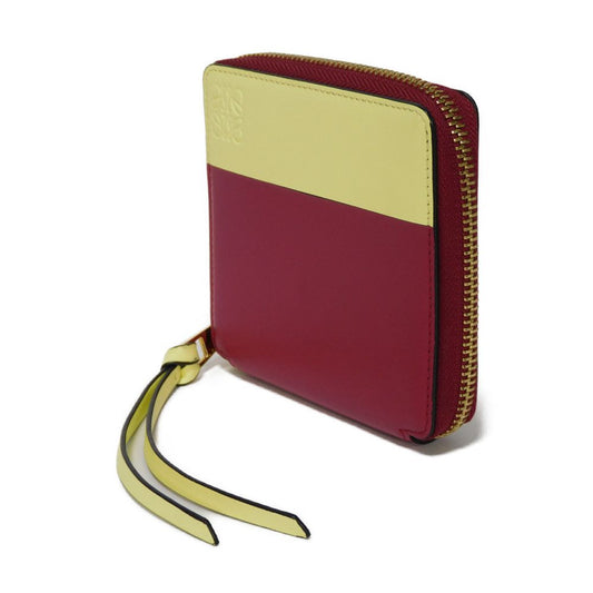 LOEWE Bifold Wallet 109.10.M88 Calfskin Raspberry x Yellow Smooth Calfskin Raspberry Yellow Zip Around anagram square zip wallet unisex(Unisex) Used Authentic