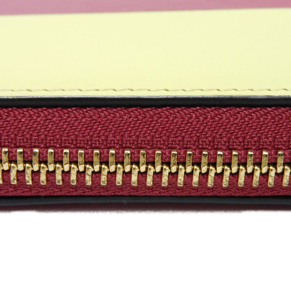 LOEWE Bifold Wallet 109.10.M88 Calfskin Raspberry x Yellow Smooth Calfskin Raspberry Yellow Zip Around anagram square zip wallet unisex(Unisex) Used Authentic