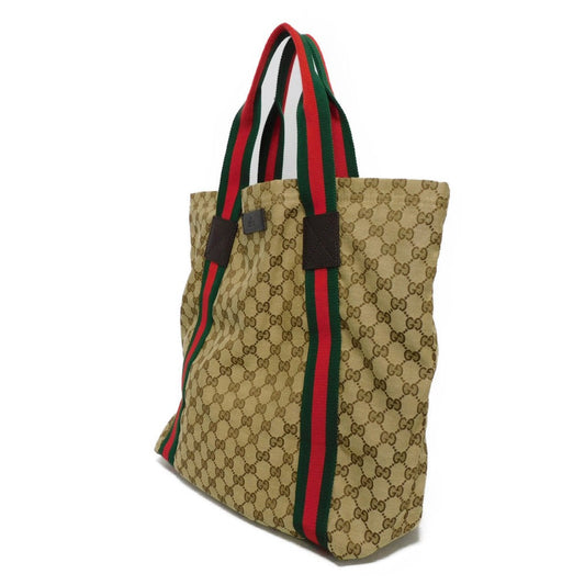 GUCCI Tote Bag 189669 GG canvas x calf leather (embossed) beige Web stripe logo A4 green red multicolor GG canvas Sherry Line Tote unisex(Unisex) Used Authentic