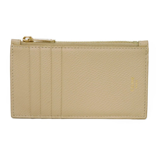 CELINE Coin case 10B683BEL.03ND Grained calfskin (embossed) nude Foil-stamped Calfskin Beige Card Case New logo Compact zipped card holder unisex(Unisex) Used Authentic