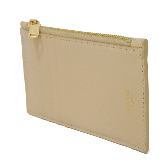 CELINE Coin case 10B683BEL.03ND Grained calfskin (embossed) nude Foil-stamped Calfskin Beige Card Case New logo Compact zipped card holder unisex(Unisex) Used Authentic