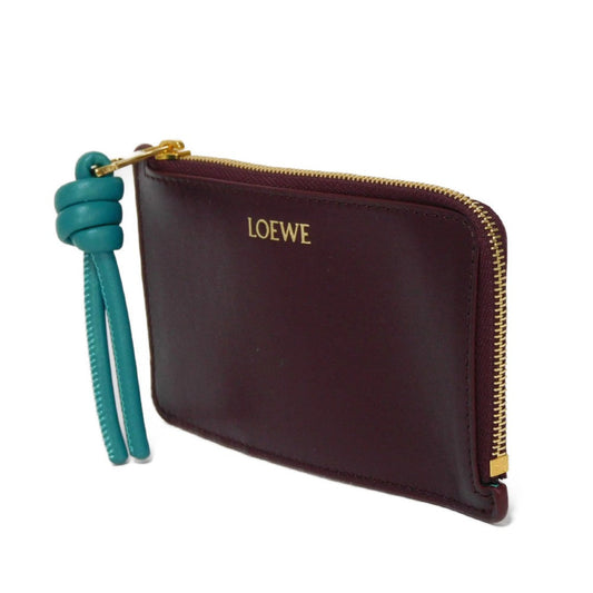 LOEWE Coin case CEM1Z40X02 shiny napa calf Burgundy Current L-shaped zipper Bicolor Emerald Unused logo Knot Coin Card Holder unisex(Unisex) Used Authentic