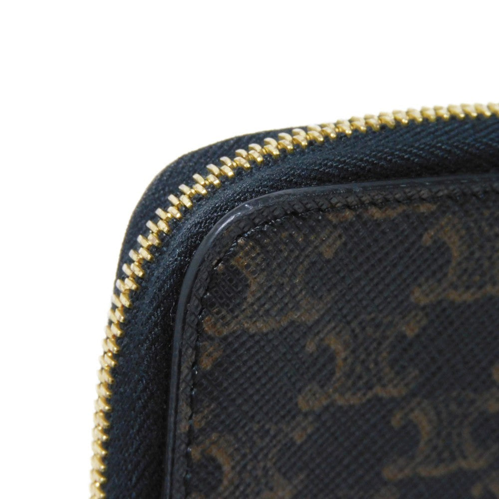 CELINE Coin case 10D882CCP.04LU Triomphe canvas (coating processing) black Foil stamping old style khaki L-shaped zipper wallet New logo Triomphe coin purse unisex(Unisex) Used Authentic