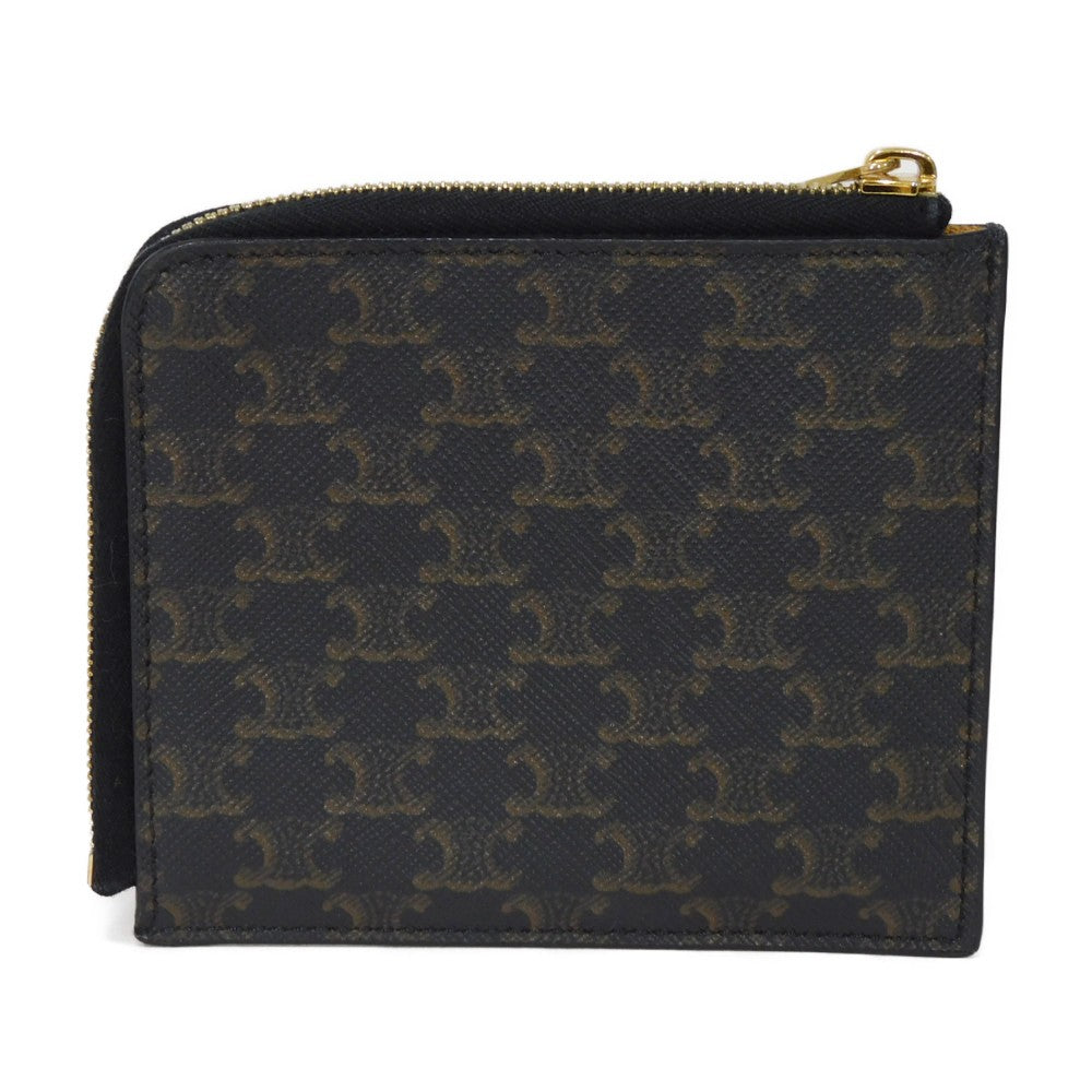 CELINE Coin case 10D882CCP.04LU Triomphe canvas (coating processing) black Foil stamping old style khaki L-shaped zipper wallet New logo Triomphe coin purse unisex(Unisex) Used Authentic