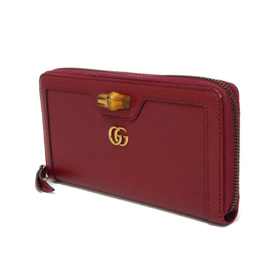GUCCI Long Wallet Purse 658634 17Q0T 6207 Smooth Calfskin Leather Rosso Ancora Bamboo Smooth Calfskin GG Marmont Diana zip around wallet unisex(Unisex) Used Authentic