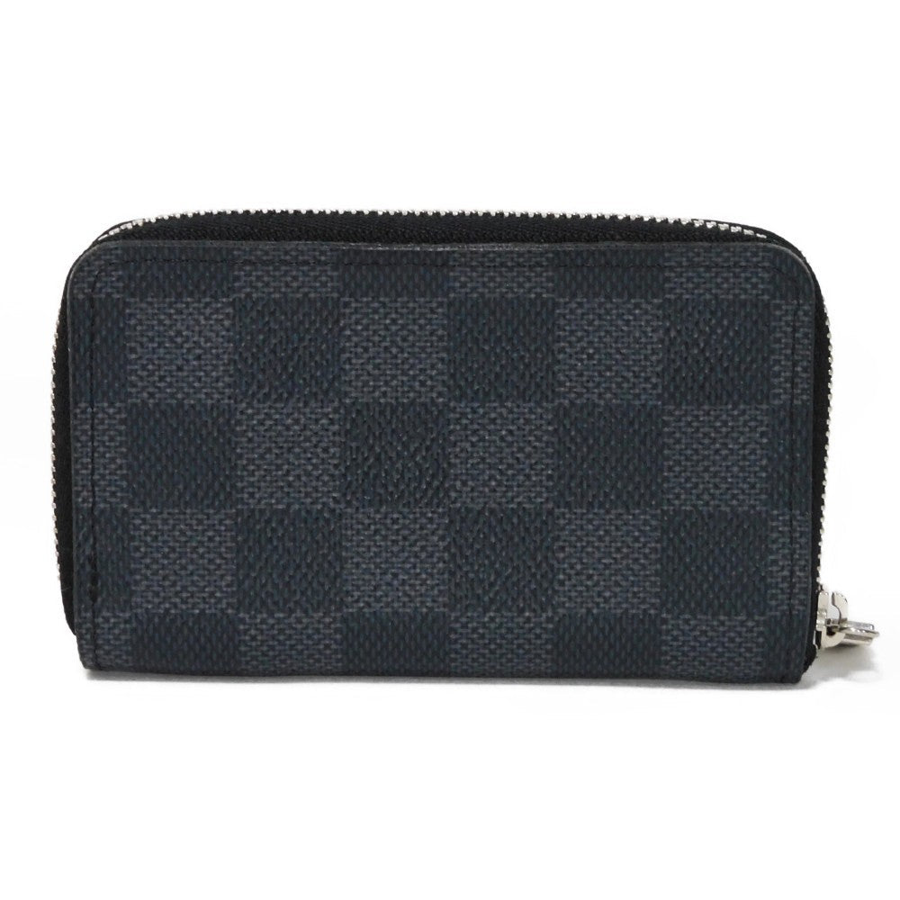 LOUIS VUITTON Coin case N63076 Damier Graffit canvas x grain leather Noir Black New Zip Around RFID Damier Graphite Zip around purse mens Used Authentic