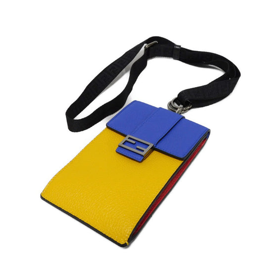 FENDI Shoulder Bag 7AS120 E1C F1H8N Calf leather (embossed) Blue x Yellow x Red Tricolor Pochette Unused FF logo F is forever phone holder unisex(Unisex) Used Authentic