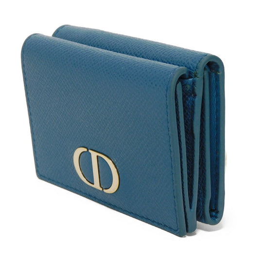 Dior Tri-fold wallet S2084OBAE_M01Z Grained calfskin (embossed) Steel blue Grained Calfskin CD logo 30 Montaigne Compact Wallet unisex(Unisex) Used Authentic